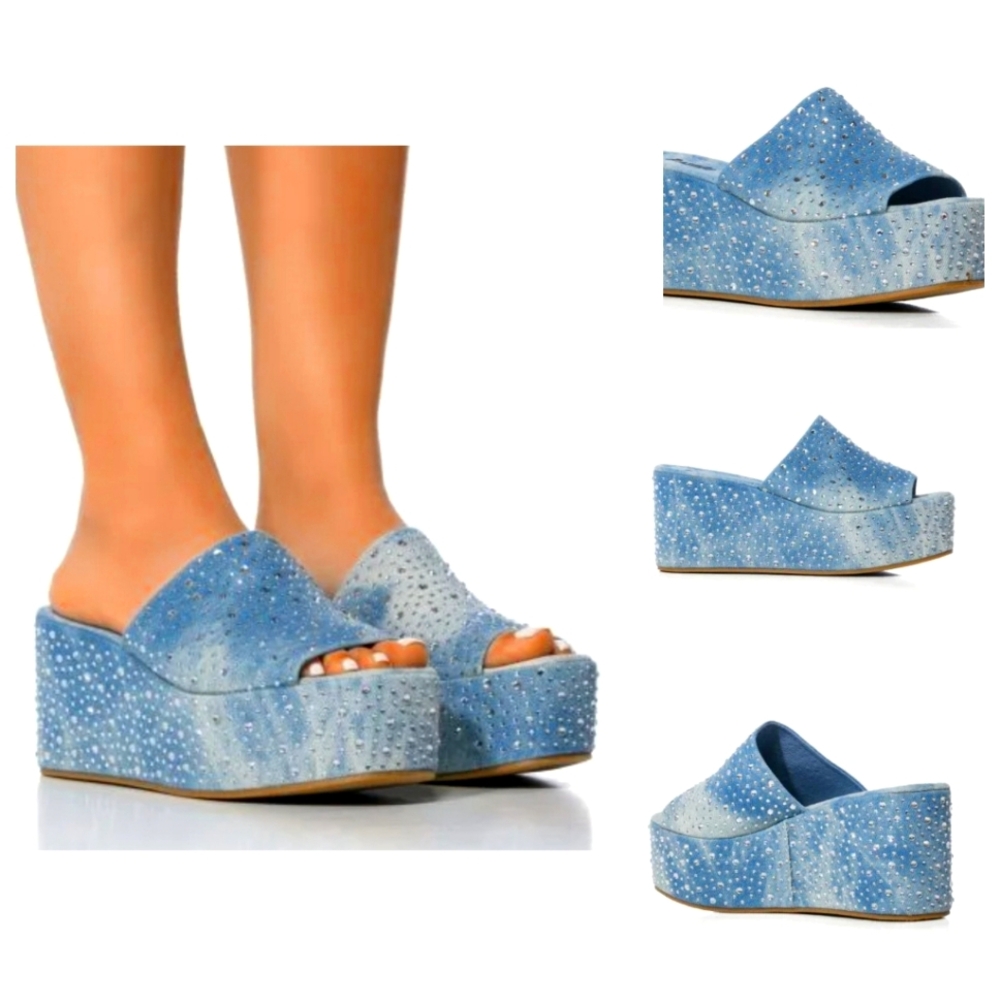 Akira Denim /Rhinestone Wedges
